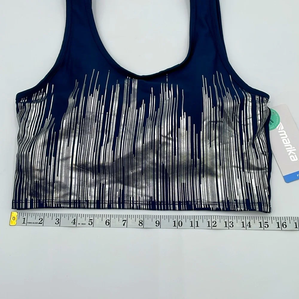 Marika Flex Navy & Metallic Silver Sports Bra Low Impact‎ Removable Bra Pads